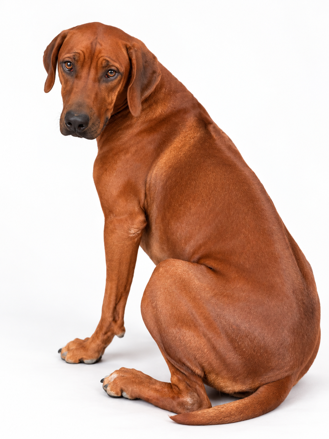 Delilah, a female Rhodesian Ridgeback dam, seated portrait