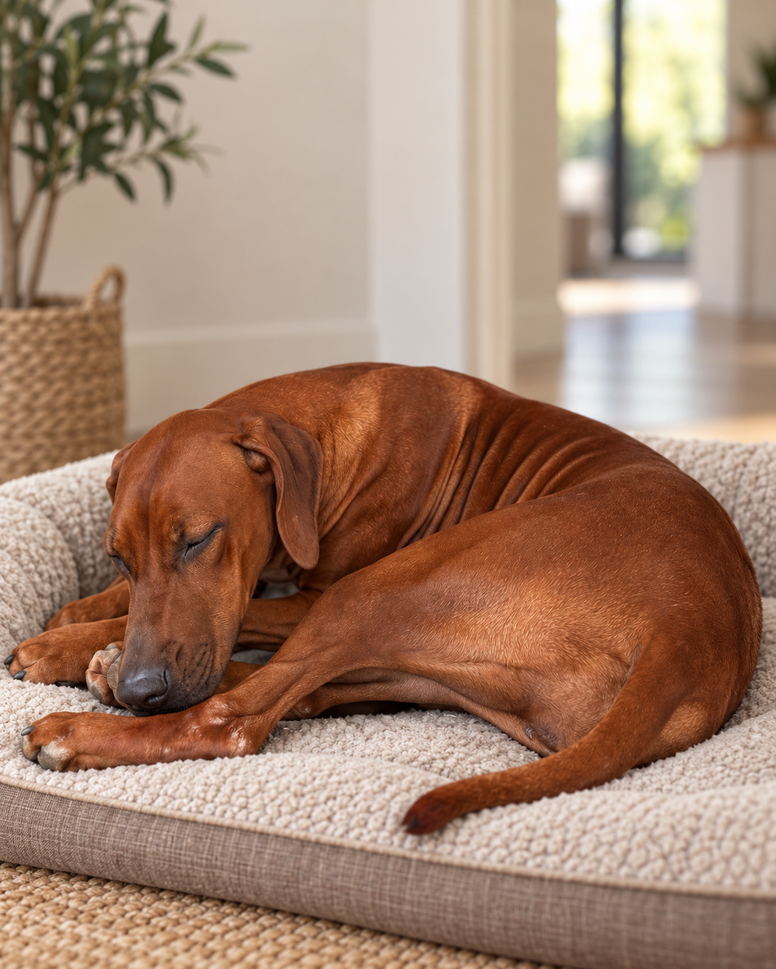 Delilah the Rhodesian Ridgeback resting comfortably at home