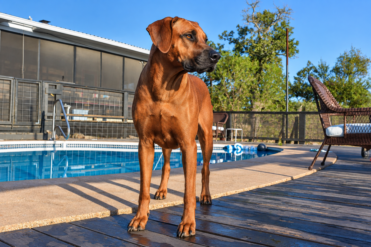 Ivy the Rhodesian Ridgeback dam standing outdoors