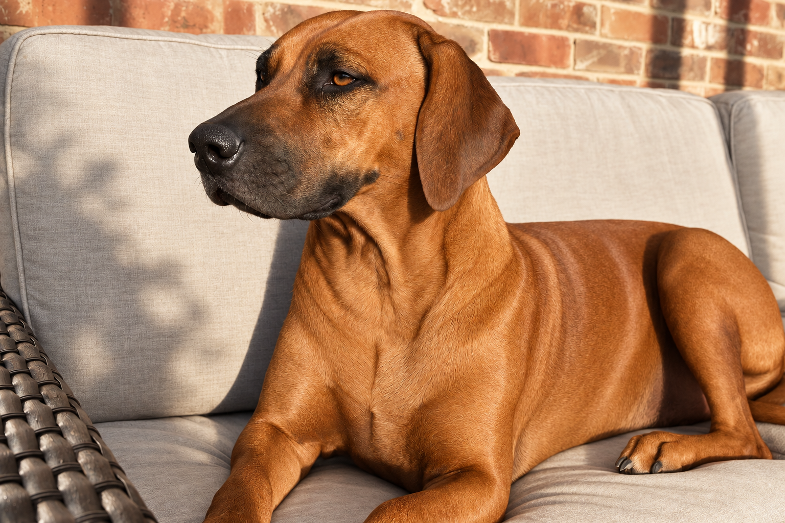 Outdoor lounge portrait of Ivy the Rhodesian Ridgeback