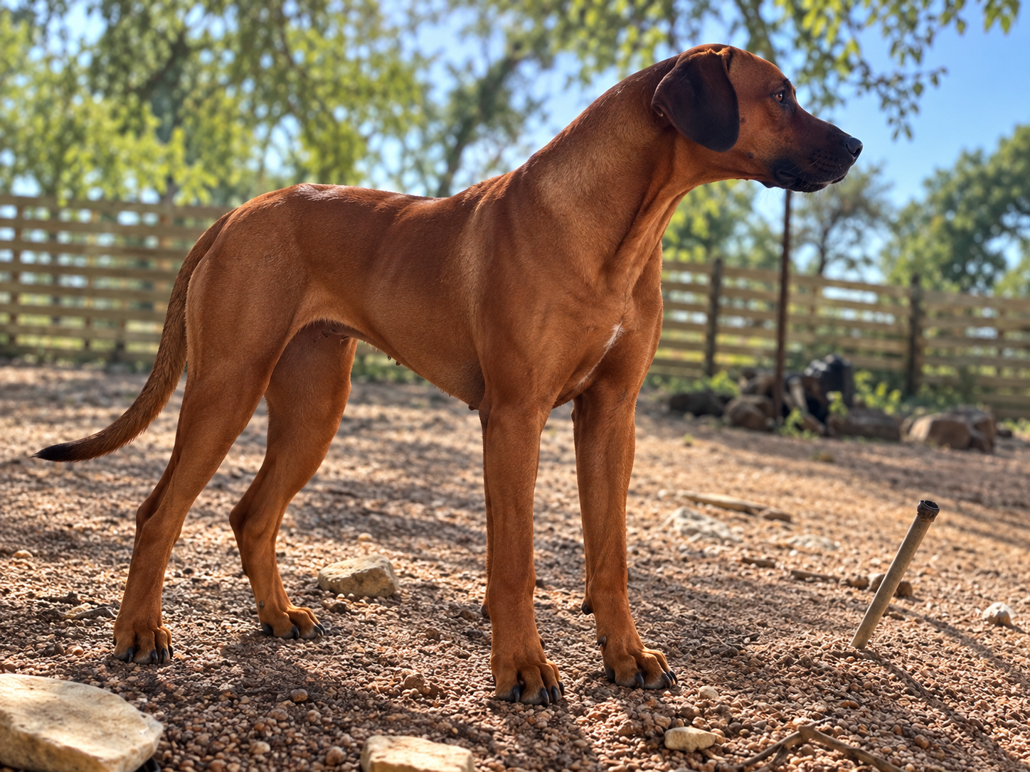 Josie the Rhodesian Ridgeback standing outdoors