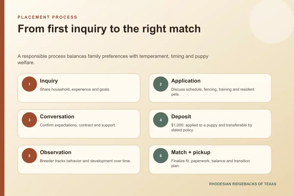 Rhodesian Ridgeback puppy application deposit and matching process