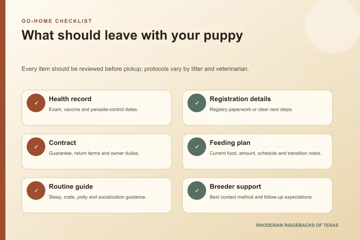 Rhodesian Ridgeback puppy go-home checklist